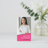 ホットピンクフォトQRコード縦ロゴ 名刺 (スタンド正面)