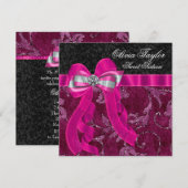 ホットピンクフューシャの誕生日パーティー 招待状 (正面/裏面)