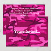 ホットピンクフューシャカモ フラワーカモフラージュ ガーリーパターン 招待状 (正面/裏面)