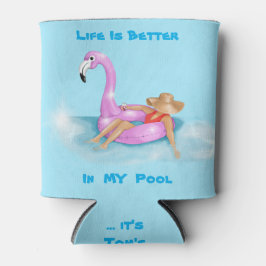 ホットピンクフラミンゴのプールに浮かぶ， C 缶クーラー