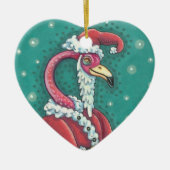 ホットピンクフラミンゴサンタおもしろい、クリスマスバード2019 セラミックオーナメント (正面)