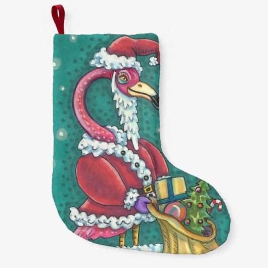 ホットピンクフラミンゴサンタフリースクリスマスストッキング スモールクリスマスストッキング (正面)