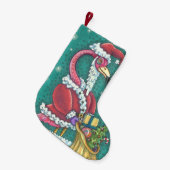 ホットピンクフラミンゴサンタフリースクリスマスストッキング スモールクリスマスストッキング (正面 (吊り時))