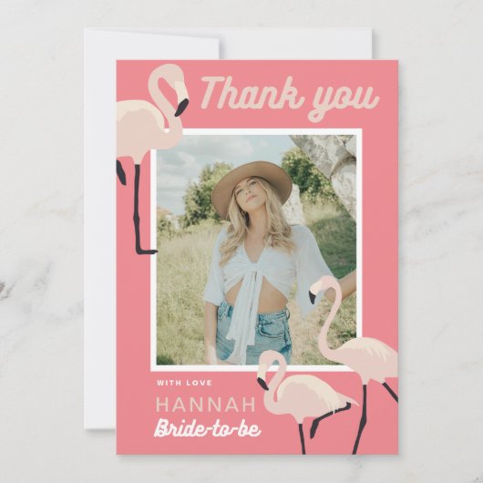 ホットピンクフラミンゴブライダルシャワーサンキューカード 招待状 (正面)