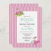 ホットピンクフラミンゴプールパーティーブライダルシャワー 招待状 (正面/裏面)