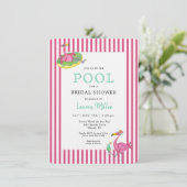 ホットピンクフラミンゴプールパーティーブライダルシャワー 招待状 (スタンド正面)