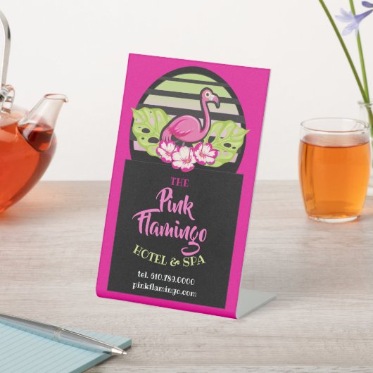 ホットピンクフラミンゴ熱帯葉パーティーギフトお願い 台座サイン (インサイチュ)