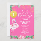 ホットピンクフラミンゴLet's Flamingle 1st Birthday 招待状 (正面)