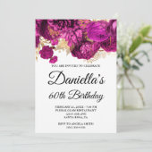 ホットピンクフラワーズゴールドフォイルグラム60誕生日 招待状 (スタンド正面)