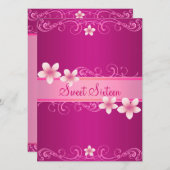 ホットピンクフランギパニスウィート16誕生日招待状 招待状 (正面/裏面)