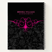 ホットピンクフレームとブラックダマスク ノートブック (裏面)