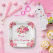 ホットピンクフローラカボチャ誕生日 ペーパープレート (パーティー)