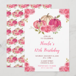 ホットピンクフローラカボチャ誕生日 招待状