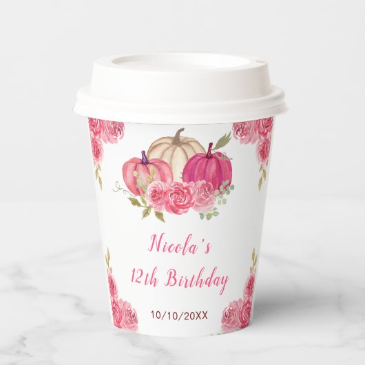 ホットピンクフローラカボチャ誕生日 紙コップ (正面)
