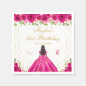 ホットピンクフローラダークスキンガールバースデーパーティー スタンダードカクテルナプキン (正面)