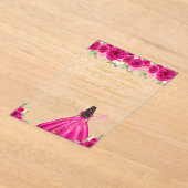 ホットピンクフローラダークスキンプリンセスSweet sixteen アクリル招待状 (レイダウン)