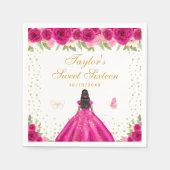 ホットピンクフローラダークスキンプリンセスSweet sixteen スタンダードカクテルナプキン (正面)
