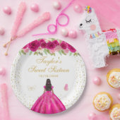 ホットピンクフローラダークスキンプリンセスSweet sixteen ペーパープレート (パーティー)