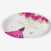 ホットピンクフローラダークスキンプリンセスSweet sixteen ペーパープレート (アングル)