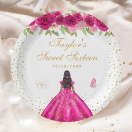 ホットピンクフローラダークスキンプリンセスSweet sixteen ペーパープレート