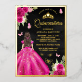 ホットピンクフローラバタフライブラックキンセアニェラ金ゴールド 箔招待状 (正面)