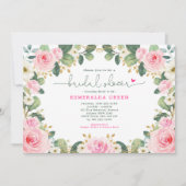 ホットピンクフローラバラグリーンリーガーデンブライダルシャワー 招待状 (正面)
