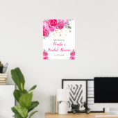 ホットピンクフローラブライダルシャワーへようこそ ポスター (ホームオフィス)