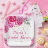 ホットピンクフローラブライダルシャワー ペーパープレート (パーティー)