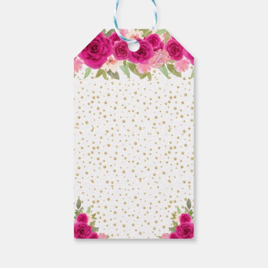 ホットピンクフローラブルネットヘアガールハッピーバースデー ギフトタグ (裏面)