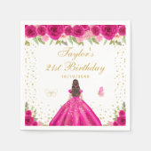 ホットピンクフローラブルネットヘアガールバースデーパーティー スタンダードカクテルナプキン (正面)