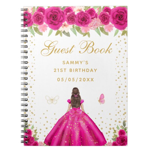 ホットピンクフローラブルネットヘアプリンセスゲストブック ノートブック (正面)