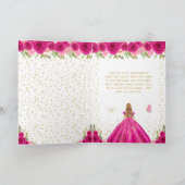 ホットピンクフローラブロンドヘアガールハッピーバースデー カード (内部)