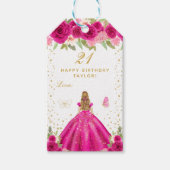 ホットピンクフローラブロンドヘアガールハッピーバースデー ギフトタグ (正面)