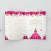 ホットピンクフローラブロンドヘアガールバースデーパーティー サンキューカード (内部)