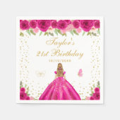 ホットピンクフローラブロンドヘアガールバースデーパーティー スタンダードカクテルナプキン (正面)