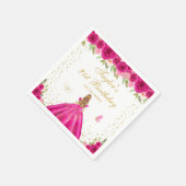 ホットピンクフローラブロンドヘアガールバースデーパーティー スタンダードカクテルナプキン (角)