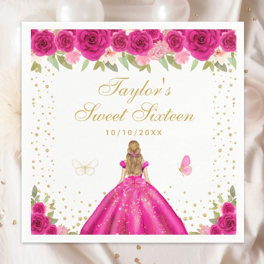 ホットピンクフローラブロンドヘアプリンセスSweet sixteen スタンダードカクテルナプキン