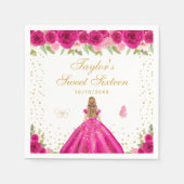 ホットピンクフローラブロンドヘアプリンセスSweet sixteen スタンダードカクテルナプキン (正面)