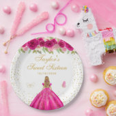 ホットピンクフローラブロンドヘアプリンセスSweet sixteen ペーパープレート (パーティー)