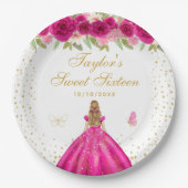 ホットピンクフローラブロンドヘアプリンセスSweet sixteen ペーパープレート (正面)