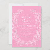 ホットピンクフローラリースエレガントボーブライダルシャワー 招待状 (正面)