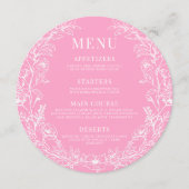 ホットピンクフローラリースレトロラウンドメニューカードプレート メニュー (正面)