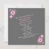 ホットピンクフローラリース&バナーガールベビーシャワー 招待状 (裏面)