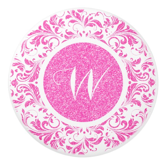 ホットピンクフローラレースグリッターテクスチャ セラミックノブ (正面)