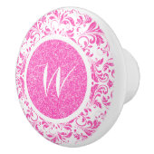 ホットピンクフローラレースグリッターテクスチャ セラミックノブ (右)