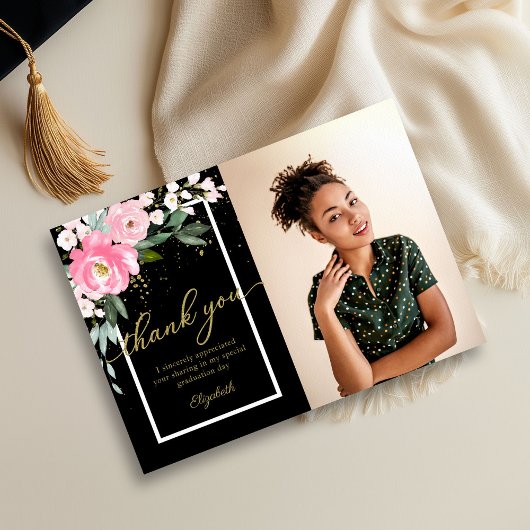 ホットピンクフローラ写真卒業サンキューカード サンキューカード