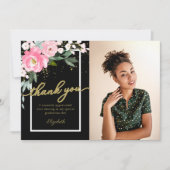 ホットピンクフローラ写真卒業サンキューカード サンキューカード (正面)