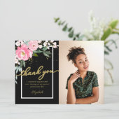 ホットピンクフローラ写真卒業サンキューカード サンキューカード (スタンド正面)
