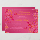 ホットピンクフローラ結婚のブライダルシャワーへの招待 招待状 (正面/裏面)