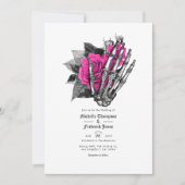 ホットピンクフローラ結婚ゴシックQRコード 招待状 (正面)